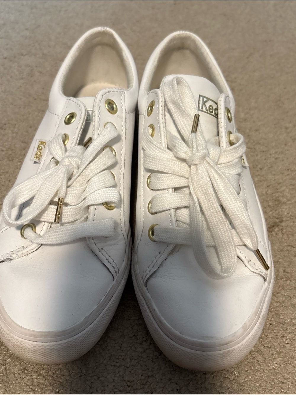 Keds White Low-Top Sneakers with Gold Eyelets
